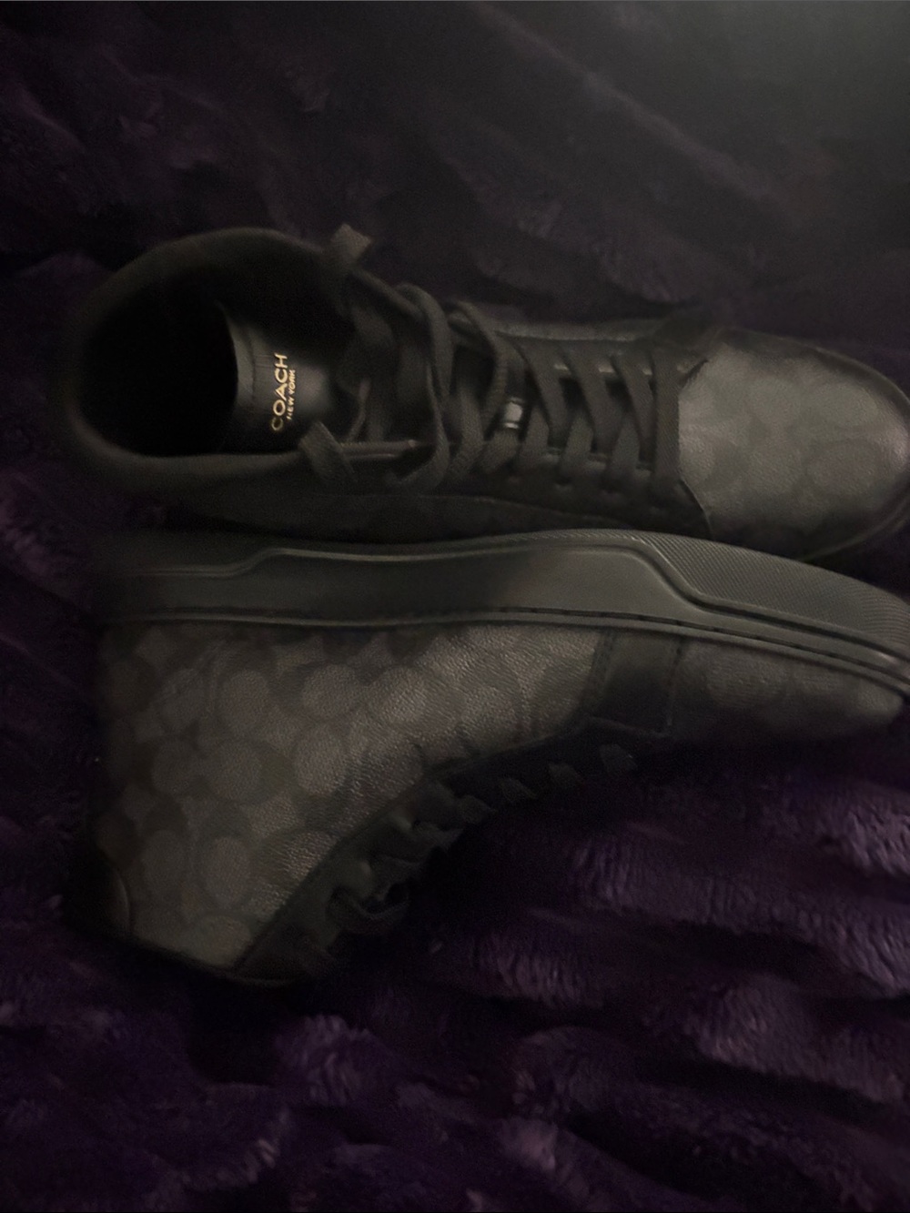Coach Men’s Black Signature High-Top Sneakers with Embossed Logo - Picture 5 of 5